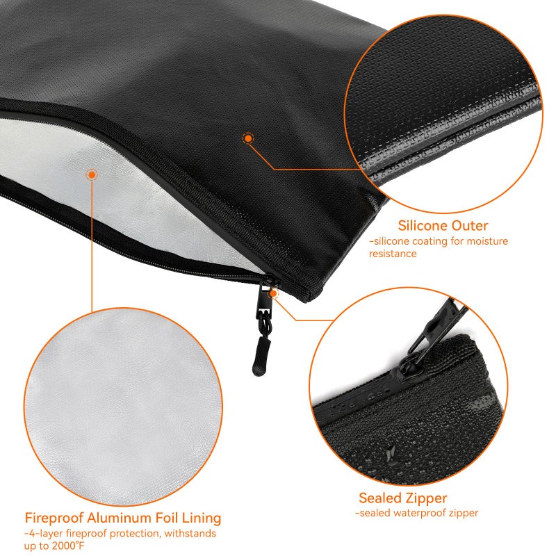 Hoiny Fireproof Document Bag (10""x13.5"" / 2000?)  Fireproof Waterproof Money Bag with Zipper  Premium Fiberglass  Fire Safe Storage for Documents  Passports  Cash  Valuables (Black) - Image 5